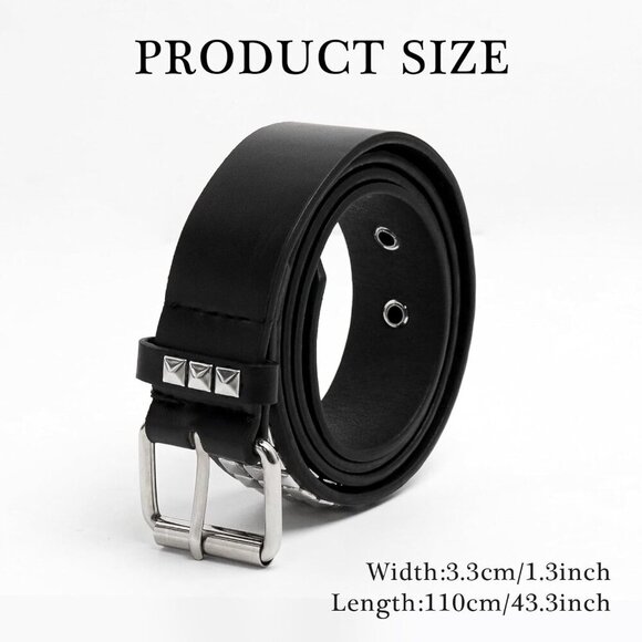 Black Faux Leather Studded Belt Women Men Gothic Punk Rock Costume Accessories - Picture 3 of 6